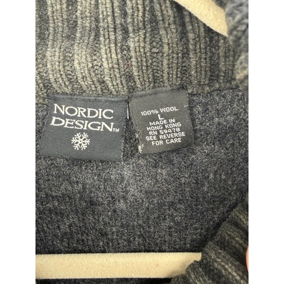 Nordic Design 100% Wool Zip Cardigan Abstract Sweater Women Size Large fair isle - Picture 3 of 11